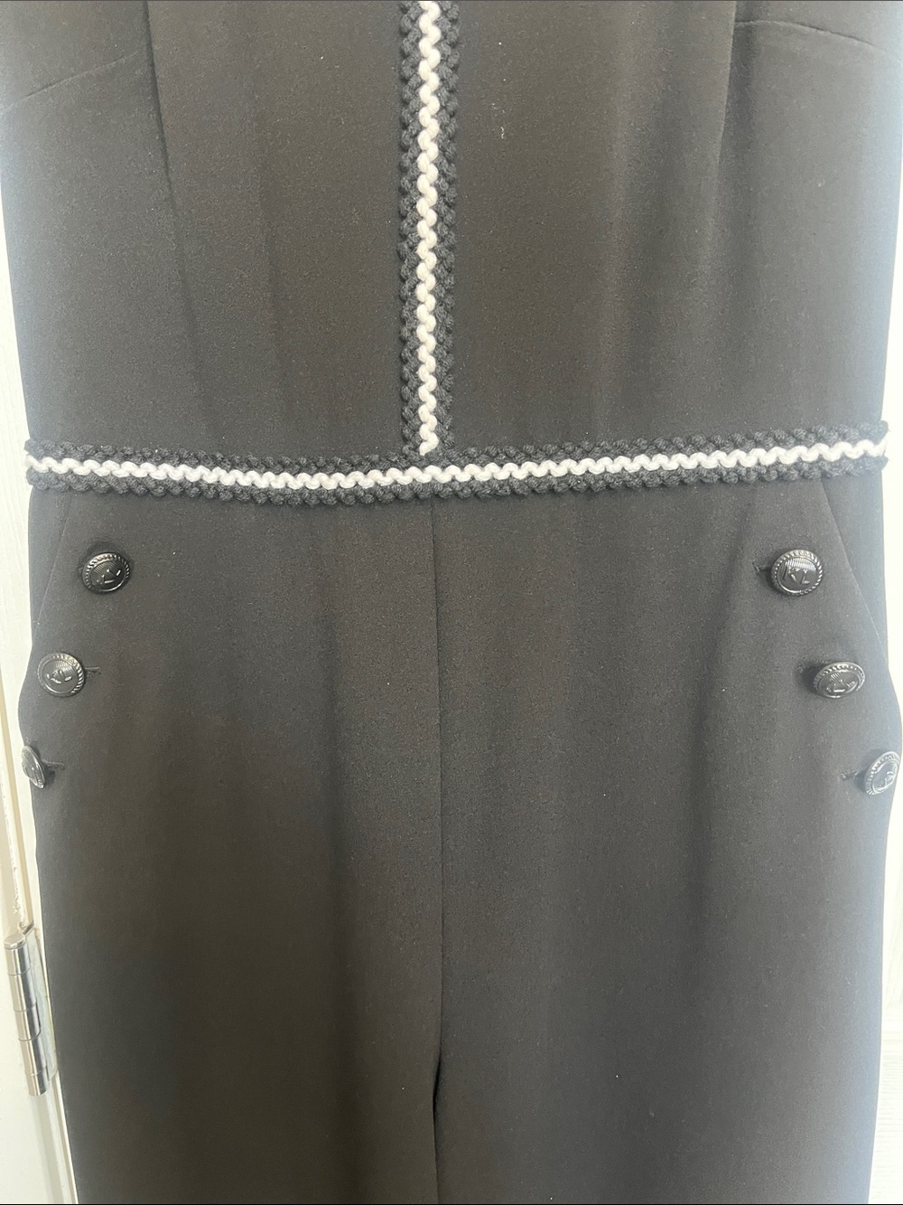 Karl Lagerfeld Black Wide-Leg Short-Sleeve Jumpsuit with White Trim - Picture 4 of 14